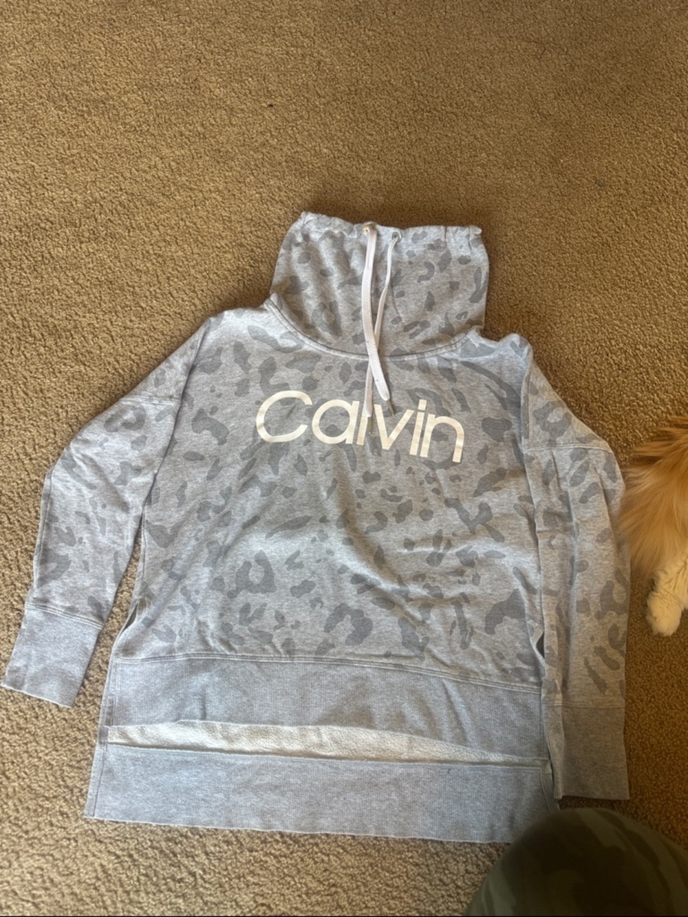 Calvin Klein Light Gray Leopard-Print Funnel Neck Hoodie